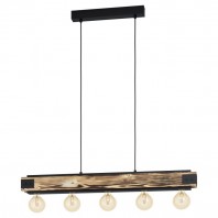 Eglo-Layham H/L 5X60W E27 Pendant Light - Black/Rustic Wood 